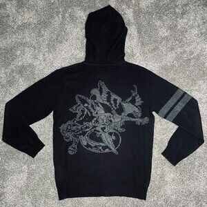 Ed Hardy Zip Up Knit Sweater Size Large Hoodie Black Eagle Snake Tiger Unisex